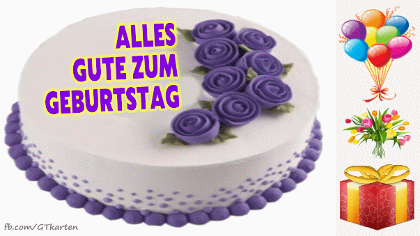 Geburtstagskarte mit lila Kuchen gif