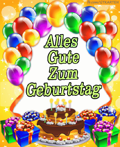 Kuchen und Luftballons Geburtstagskarte gif