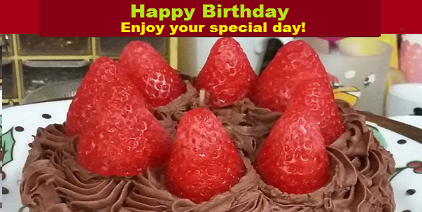 Birthday greeting card with strawberry cake