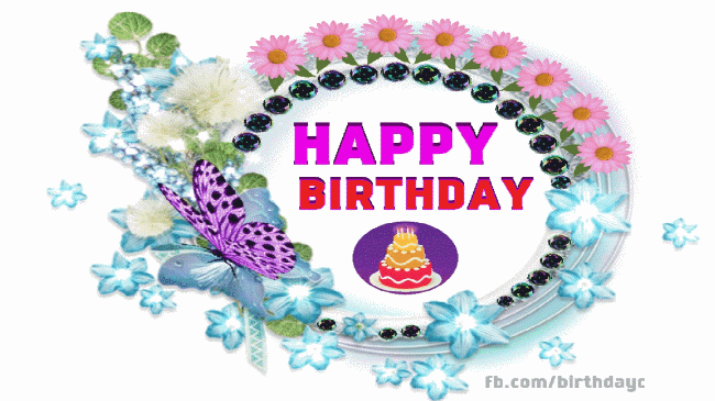 Birthday Greeting gif, Butterfly , Flowers