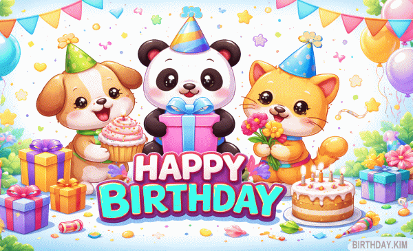 cute animals birthday gif card